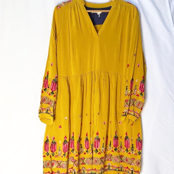 ANTHROPOLOGIE | FLOREAT RAELLA YELLOW EMBROIDERED DRESS LARGE - Picture 5 of 11